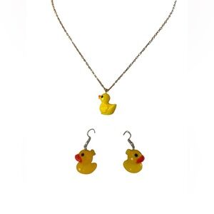 Rubber Duckie Yellow duck Necklace Earrings set
